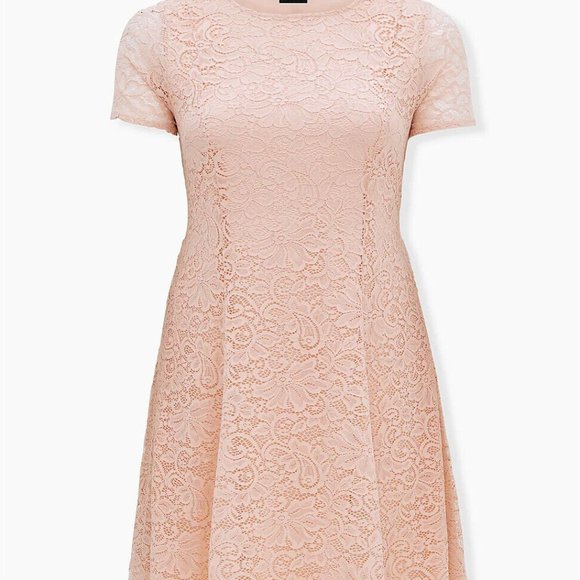 New Torrid Light Pink Lace Fluted Dress with Pockets - Picture 4 of 4